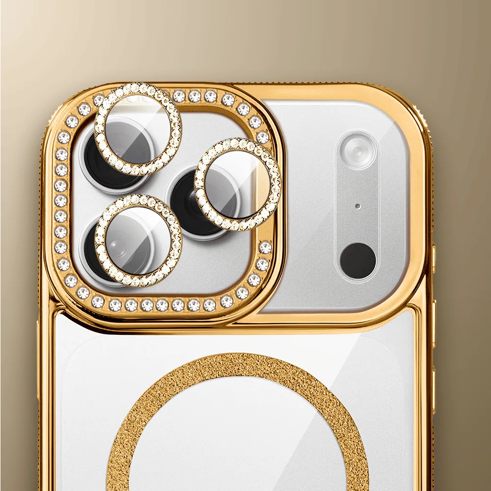 etui do iphone 18 pro diadem glow, przeźroczyste z magsafe, błyszczące z podstawką, złote
