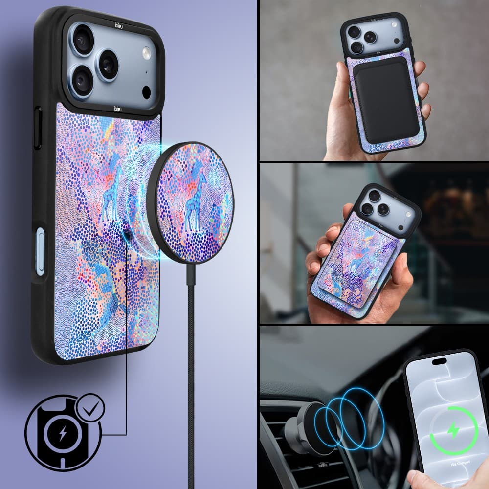 etui do iphone 18 pro ibizu dropguard matt z magsafe, bella fantasia, mozaikowa żyrafa