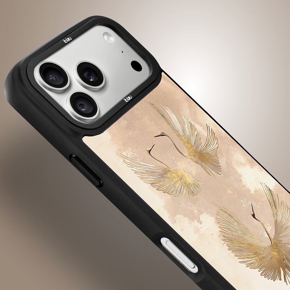 etui do iphone 18 pro ibizu dropguard matt z magsafe, boho, złote żurawie