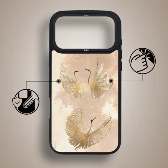 etui do iphone 18 pro ibizu dropguard matt z magsafe, boho, złote żurawie
