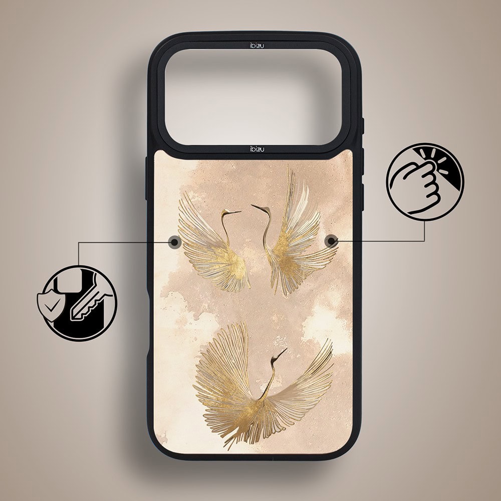 etui do iphone 18 pro ibizu dropguard matt z magsafe, boho, złote żurawie
