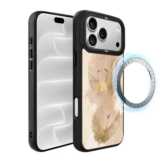 etui do iphone 18 pro ibizu dropguard matt z magsafe, boho, złote żurawie