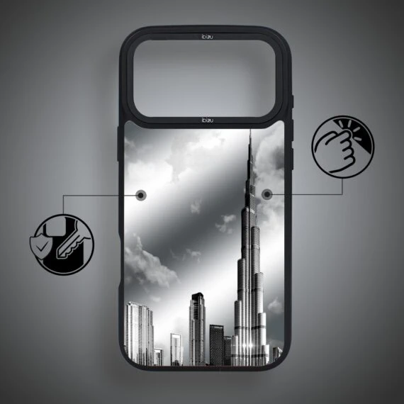 etui do iphone 18 pro ibizu dropguard matt z magsafe, noir city, burj khalifa