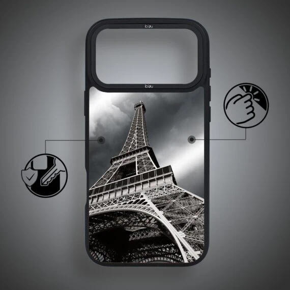 etui do iphone 18 pro ibizu dropguard matt z magsafe, noir city, wieża eiffla