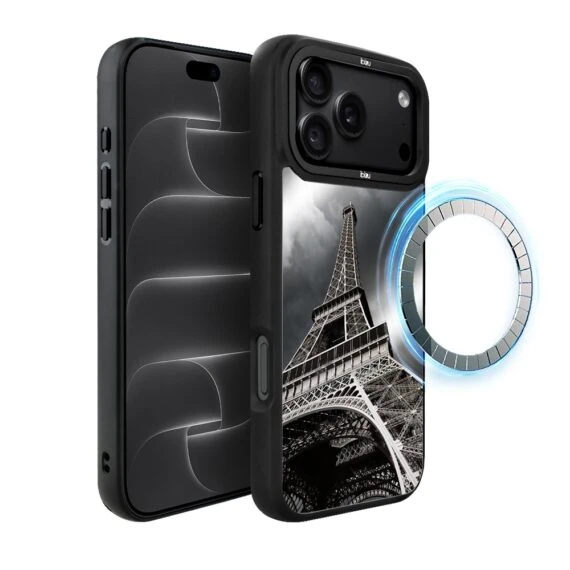 etui do iphone 18 pro ibizu dropguard matt z magsafe, noir city, wieża eiffla