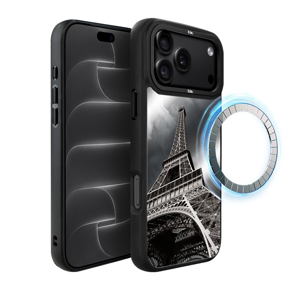 etui do iphone 18 pro ibizu dropguard matt z magsafe, noir city, wieża eiffla