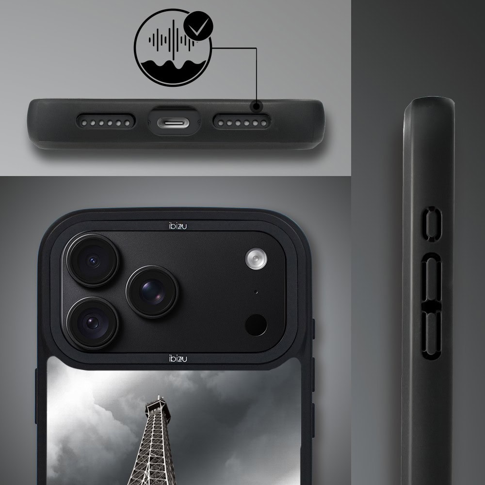 etui do iphone 18 pro ibizu dropguard matt z magsafe, noir city, wieża eiffla