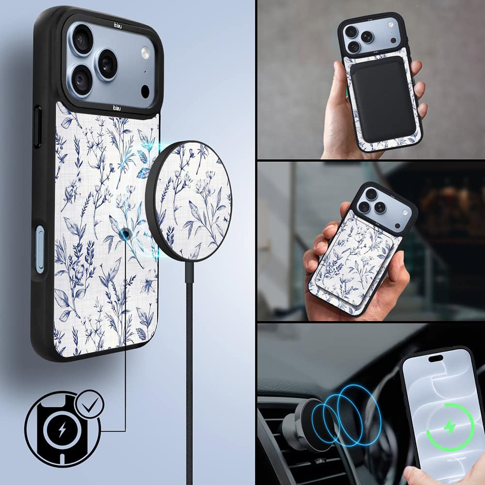 etui do iphone 18 pro ibizu dropguard matt z magsafe, pastel bloom, lazurowe szepty