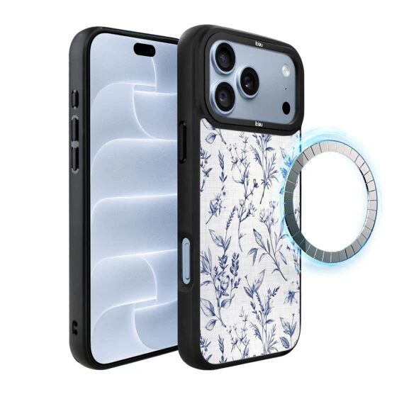 etui do iphone 18 pro ibizu dropguard matt z magsafe, pastel bloom, lazurowe szepty
