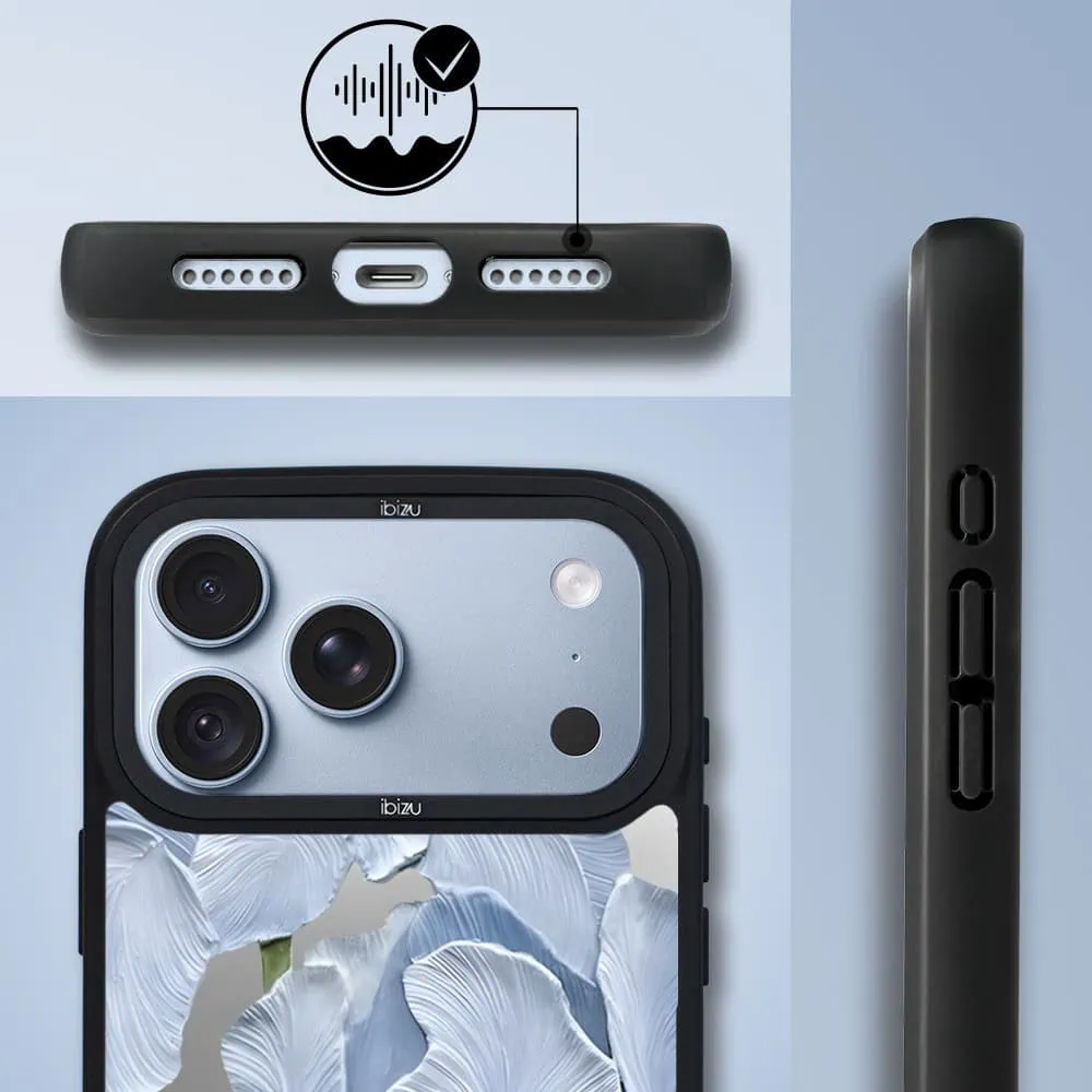 etui do iphone 18 pro ibizu dropguard matt z magsafe, relief garden, błękitny irys