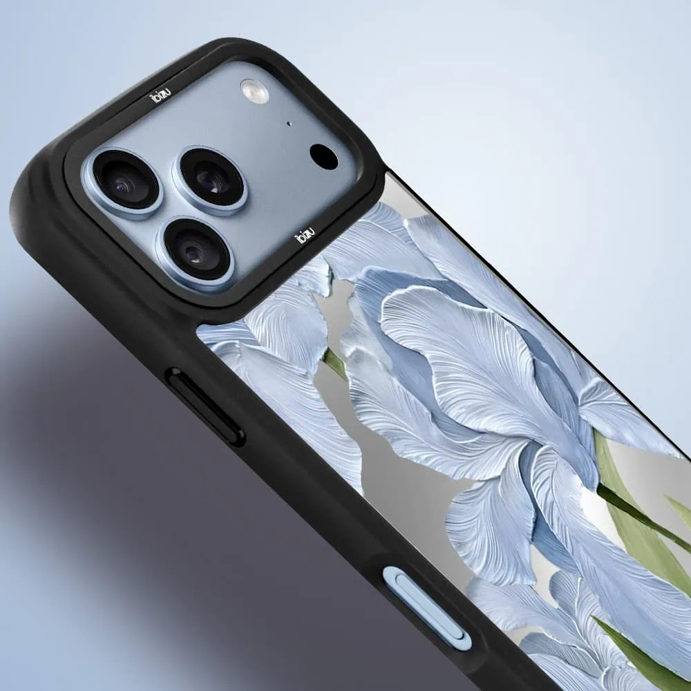 etui do iphone 18 pro ibizu dropguard matt z magsafe, relief garden, błękitny irys
