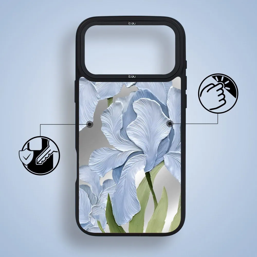 etui do iphone 18 pro ibizu dropguard matt z magsafe, relief garden, błękitny irys