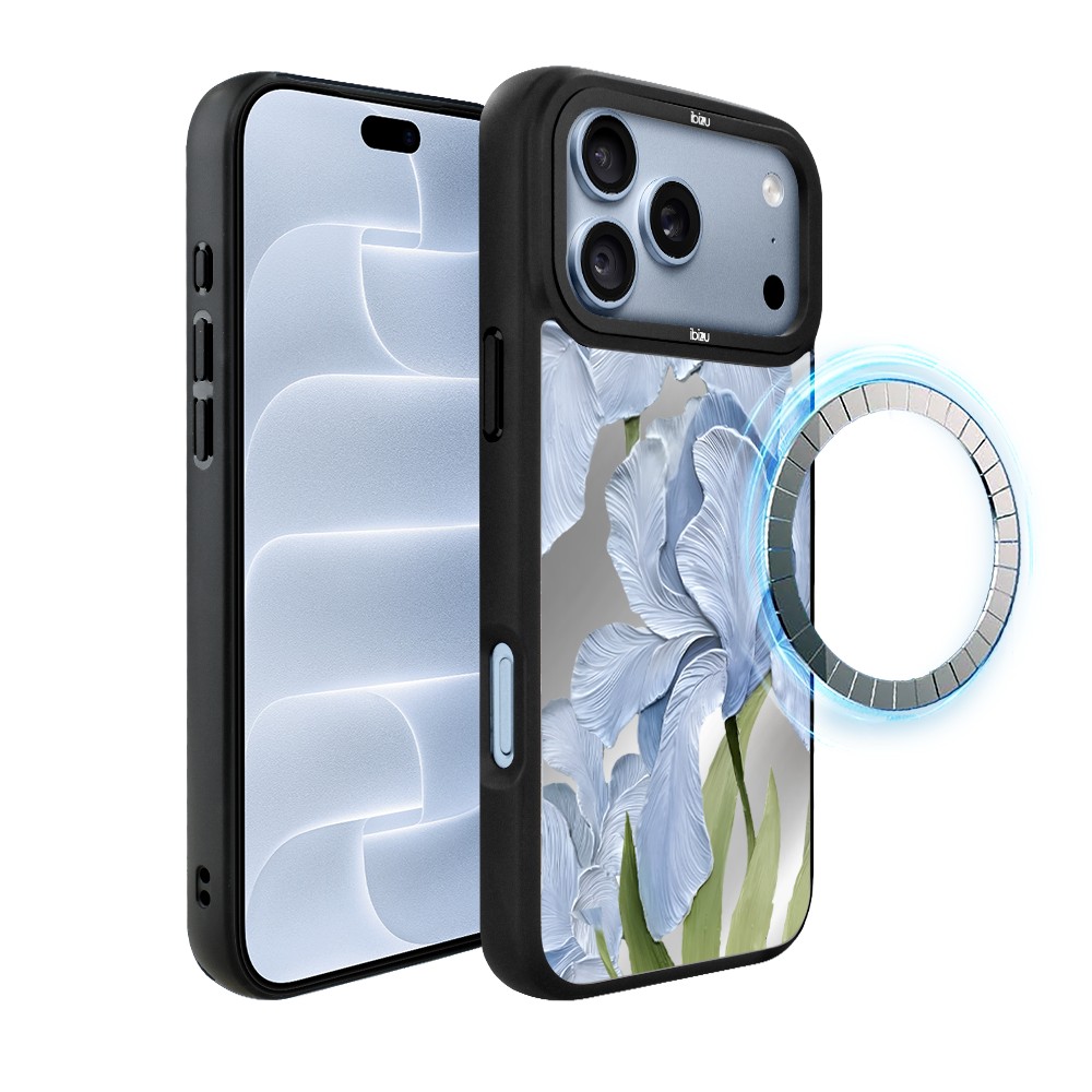 etui do iphone 18 pro ibizu dropguard matt z magsafe, relief garden, błękitny irys