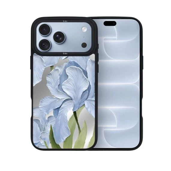 etui do iphone 18 pro ibizu dropguard matt z magsafe, relief garden, błękitny irys