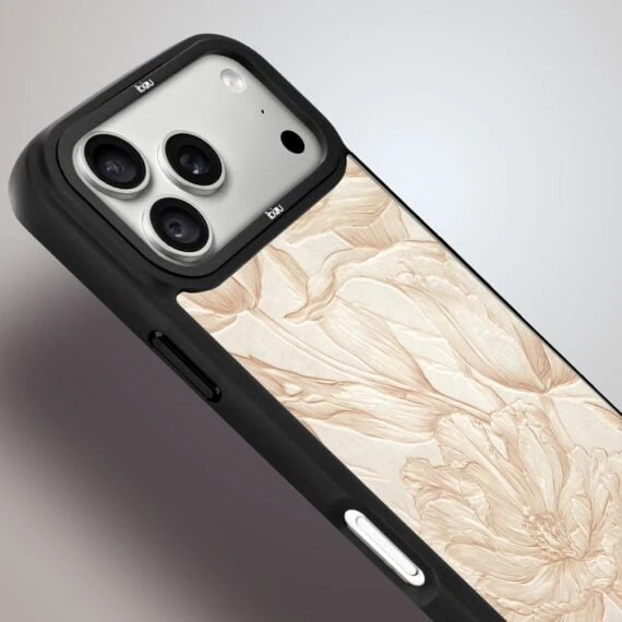 etui do iphone 18 pro ibizu dropguard matt z magsafe, relief garden, botaniczny biskwit