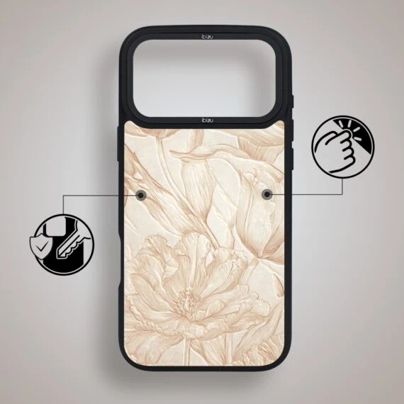 etui do iphone 18 pro ibizu dropguard matt z magsafe, relief garden, botaniczny biskwit