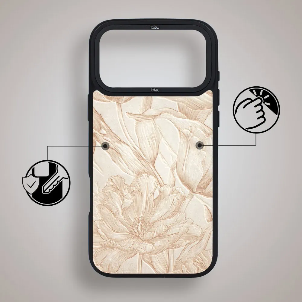 etui do iphone 18 pro ibizu dropguard matt z magsafe, relief garden, botaniczny biskwit