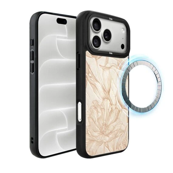 etui do iphone 18 pro ibizu dropguard matt z magsafe, relief garden, botaniczny biskwit