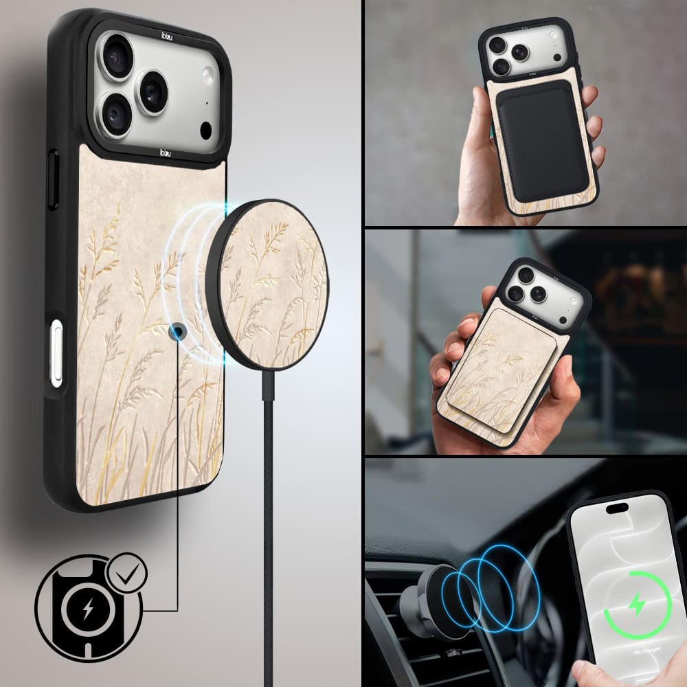 etui do iphone 18 pro ibizu dropguard matt z magsafe, relief garden, kłosy z piaskowca