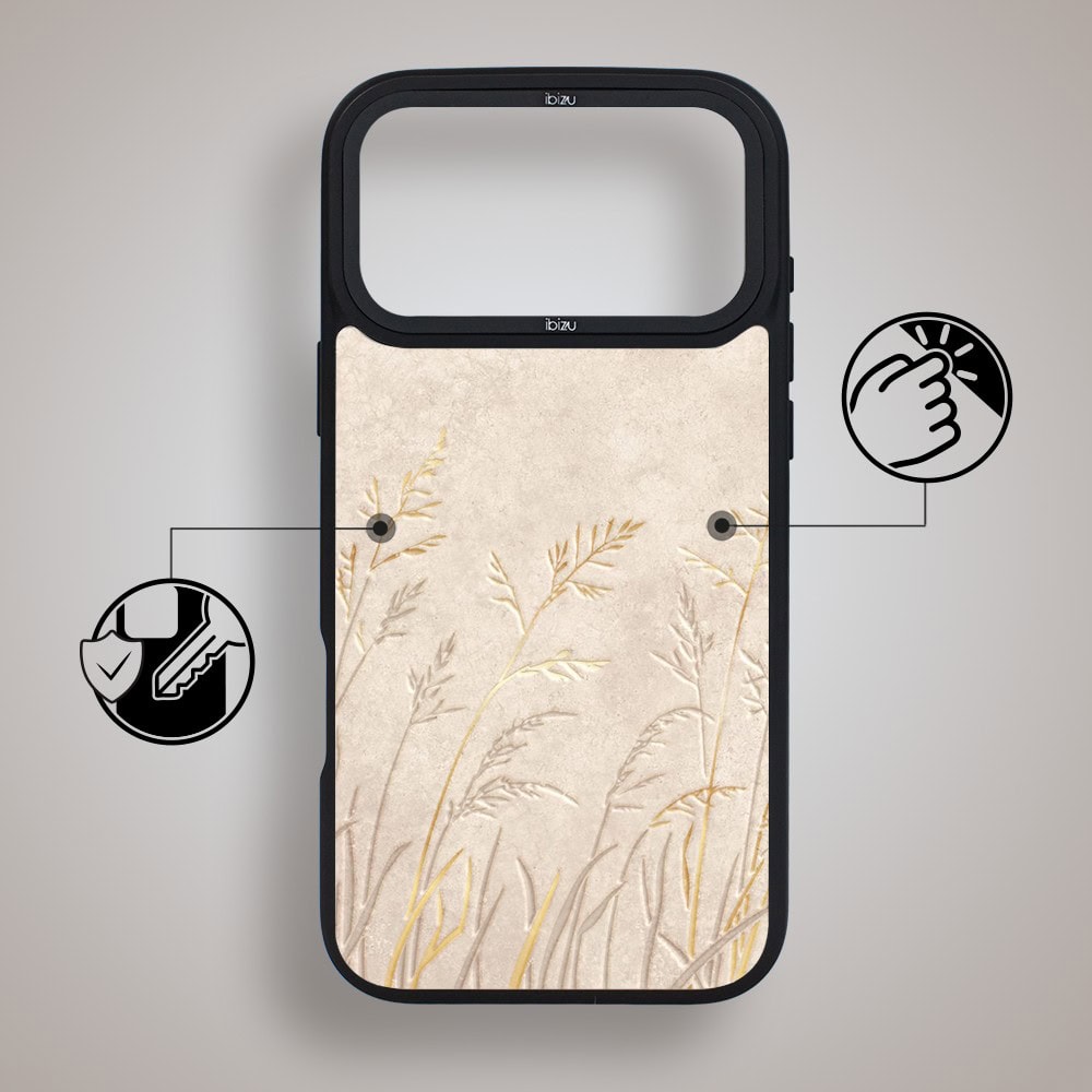 etui do iphone 18 pro ibizu dropguard matt z magsafe, relief garden, kłosy z piaskowca