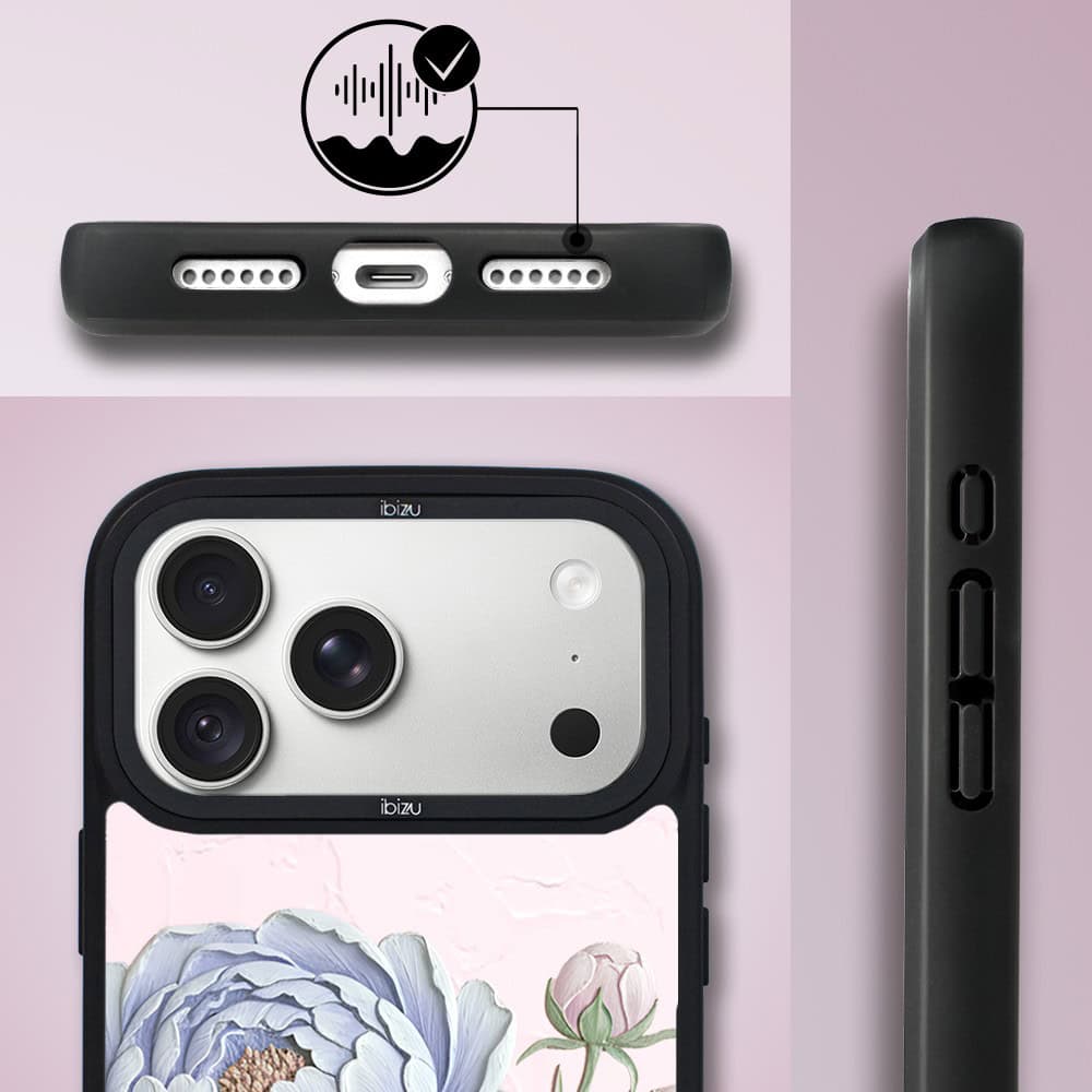 etui do iphone 18 pro ibizu dropguard matt z magsafe, relief garden, piwoniowy róż
