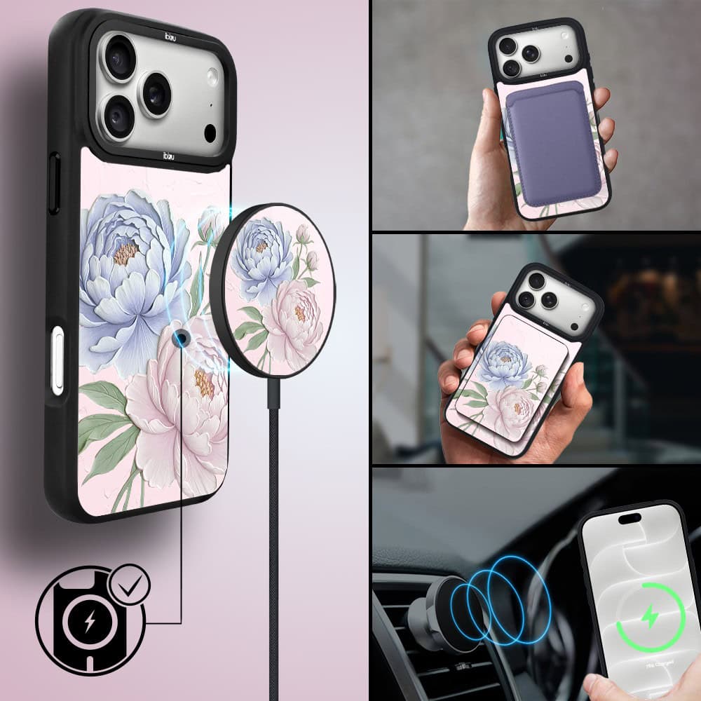 etui do iphone 18 pro ibizu dropguard matt z magsafe, relief garden, piwoniowy róż