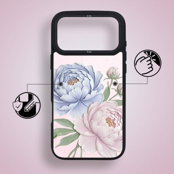 etui do iphone 18 pro ibizu dropguard matt z magsafe, relief garden, piwoniowy róż
