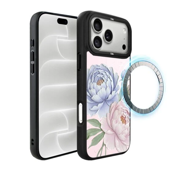 etui do iphone 18 pro ibizu dropguard matt z magsafe, relief garden, piwoniowy róż
