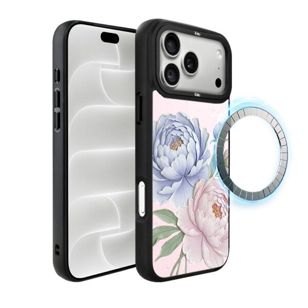 Etui do iPhone 18 Pro IBIZU DropGuard Matt z MagSafe, Relief Garden, Piwoniowy róż