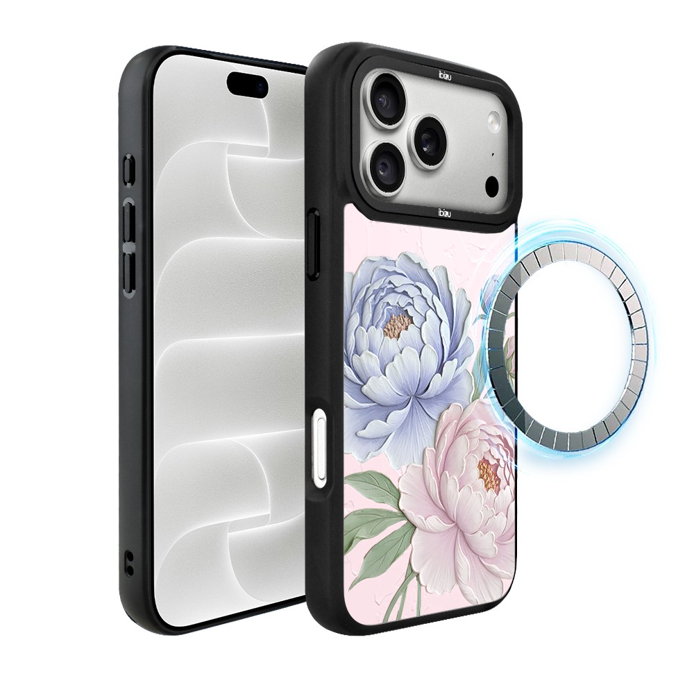 etui do iphone 18 pro ibizu dropguard matt z magsafe, relief garden, piwoniowy róż