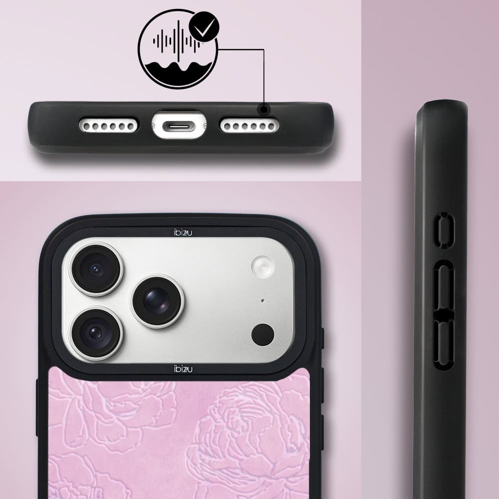 etui do iphone 18 pro ibizu dropguard matt z magsafe, relief garden, różowe piwonie