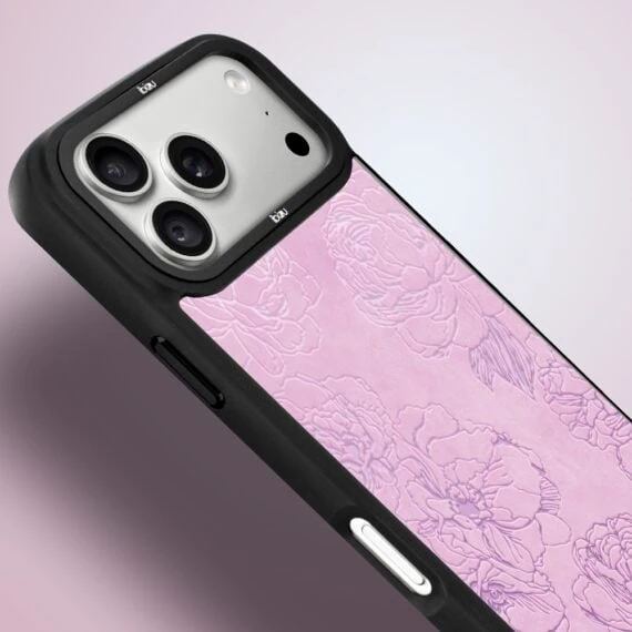 etui do iphone 18 pro ibizu dropguard matt z magsafe, relief garden, różowe piwonie