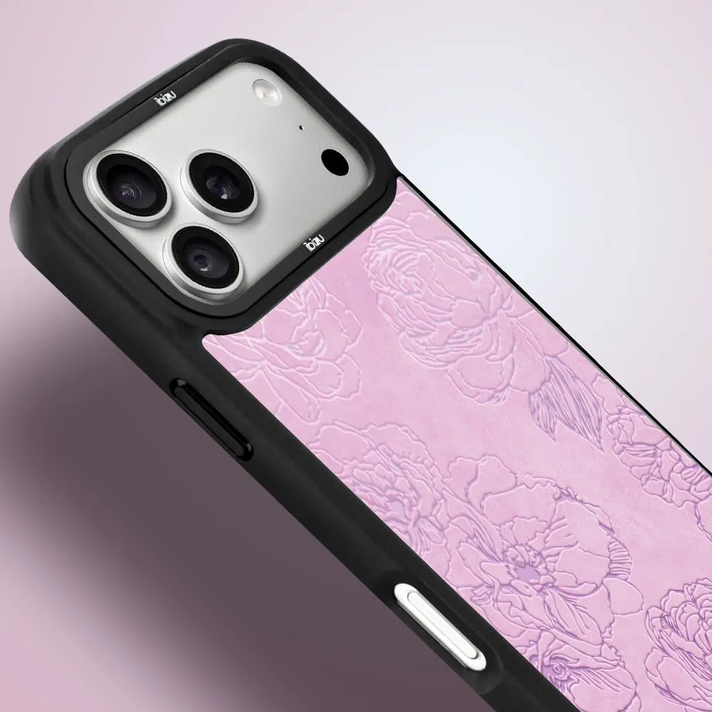etui do iphone 18 pro ibizu dropguard matt z magsafe, relief garden, różowe piwonie