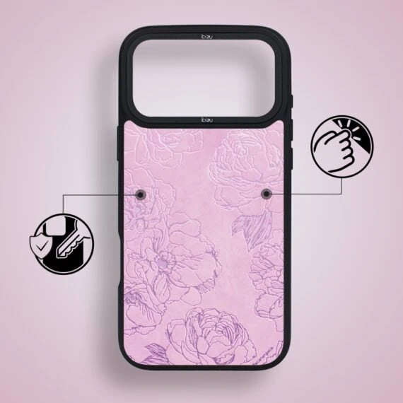 etui do iphone 18 pro ibizu dropguard matt z magsafe, relief garden, różowe piwonie