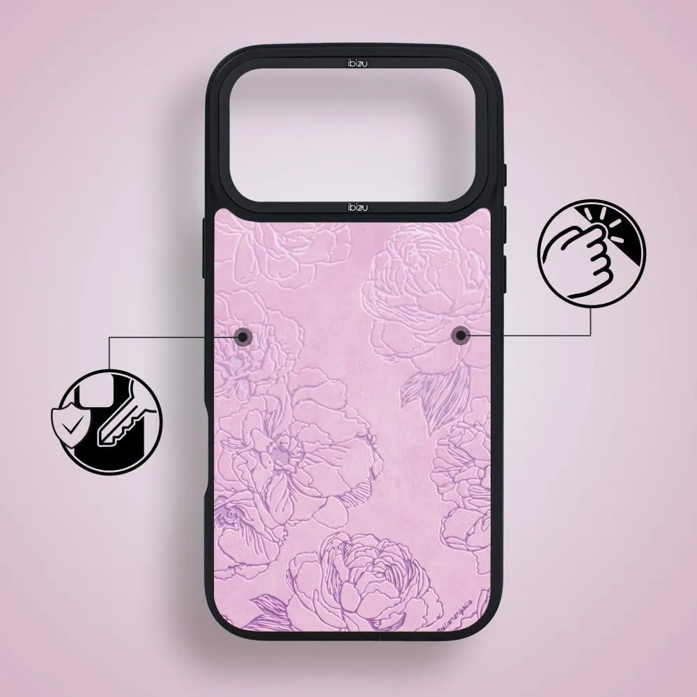 etui do iphone 18 pro ibizu dropguard matt z magsafe, relief garden, różowe piwonie