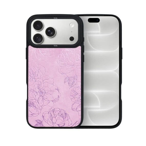 etui do iphone 18 pro ibizu dropguard matt z magsafe, relief garden, różowe piwonie