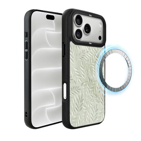 Etui do iPhone 18 Pro Max IBIZU DropGuard Matt z MagSafe, Relief Garden, Ślad oliwki