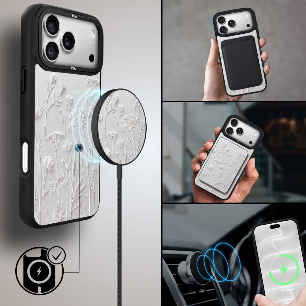 etui do iphone 18 pro ibizu dropguard matt z magsafe, relief garden, suszone kwiaty polne