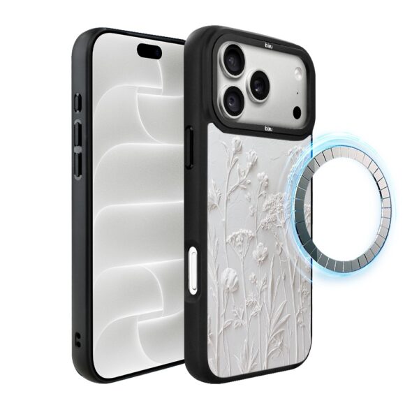 Etui do iPhone 18 Pro IBIZU DropGuard Matt z MagSafe, Relief Garden, Suszone kwiaty polne
