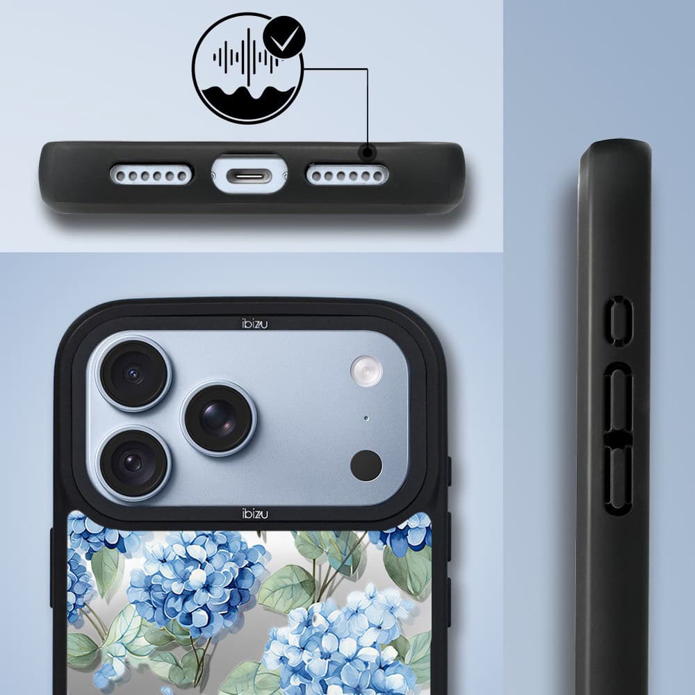 etui do iphone 18 pro ibizu dropguard matt z magsafe, relief garden, szafirowa hortensja