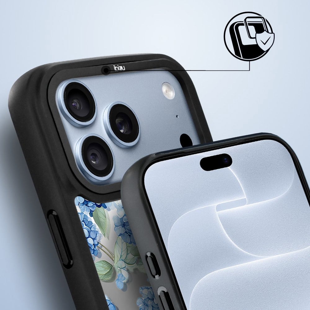etui do iphone 18 pro ibizu dropguard matt z magsafe, relief garden, szafirowa hortensja