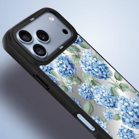 etui do iphone 18 pro ibizu dropguard matt z magsafe, relief garden, szafirowa hortensja