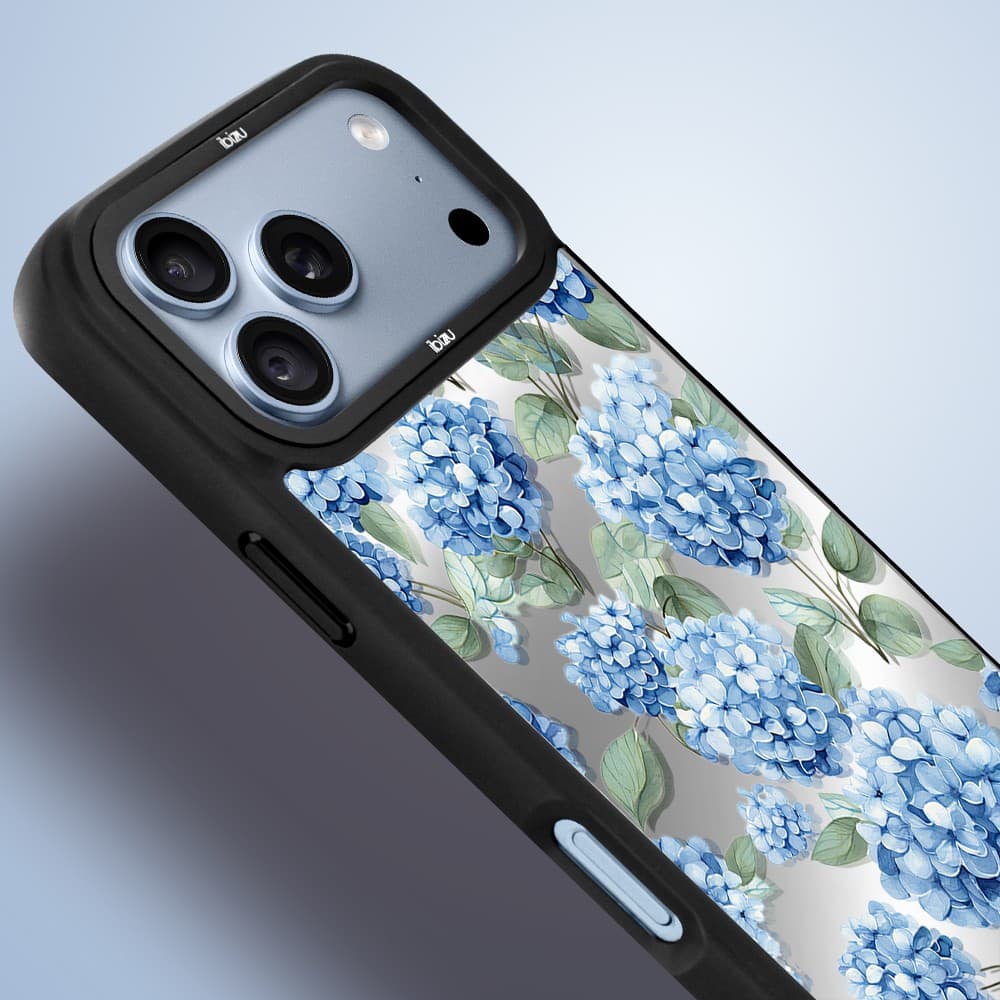 etui do iphone 18 pro ibizu dropguard matt z magsafe, relief garden, szafirowa hortensja