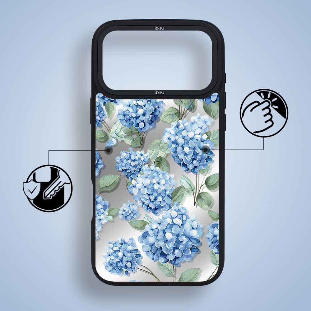 etui do iphone 18 pro ibizu dropguard matt z magsafe, relief garden, szafirowa hortensja