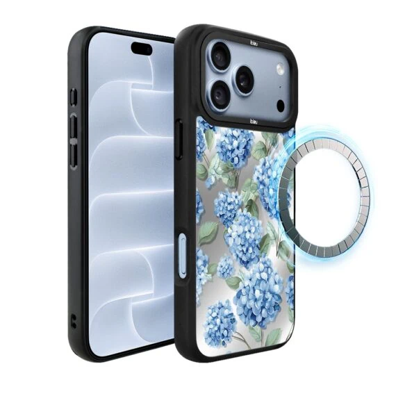 etui do iphone 18 pro ibizu dropguard matt z magsafe, relief garden, szafirowa hortensja