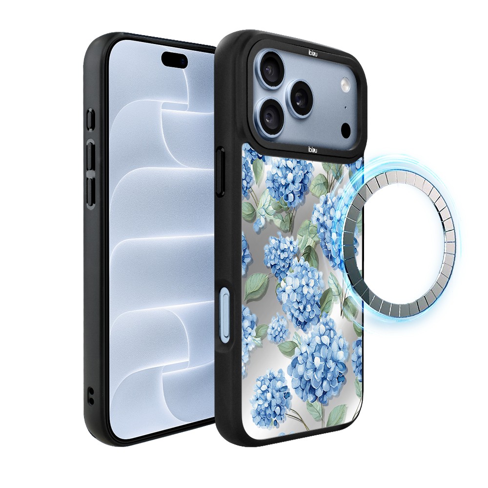 etui do iphone 18 pro ibizu dropguard matt z magsafe, relief garden, szafirowa hortensja