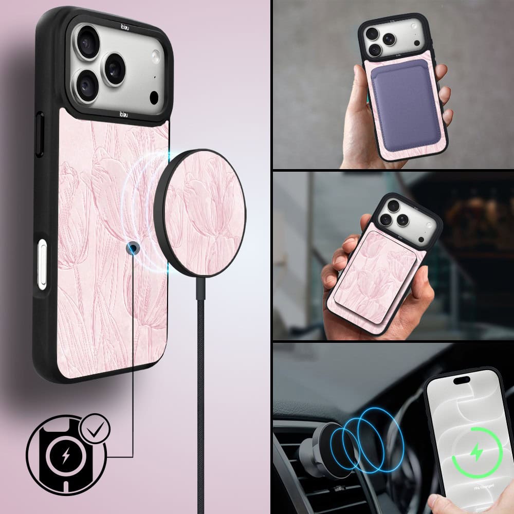 etui do iphone 18 pro ibizu dropguard matt z magsafe, relief garden, tulipanowy fresk
