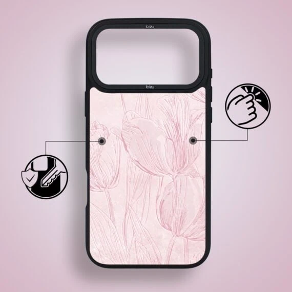 etui do iphone 18 pro ibizu dropguard matt z magsafe, relief garden, tulipanowy fresk