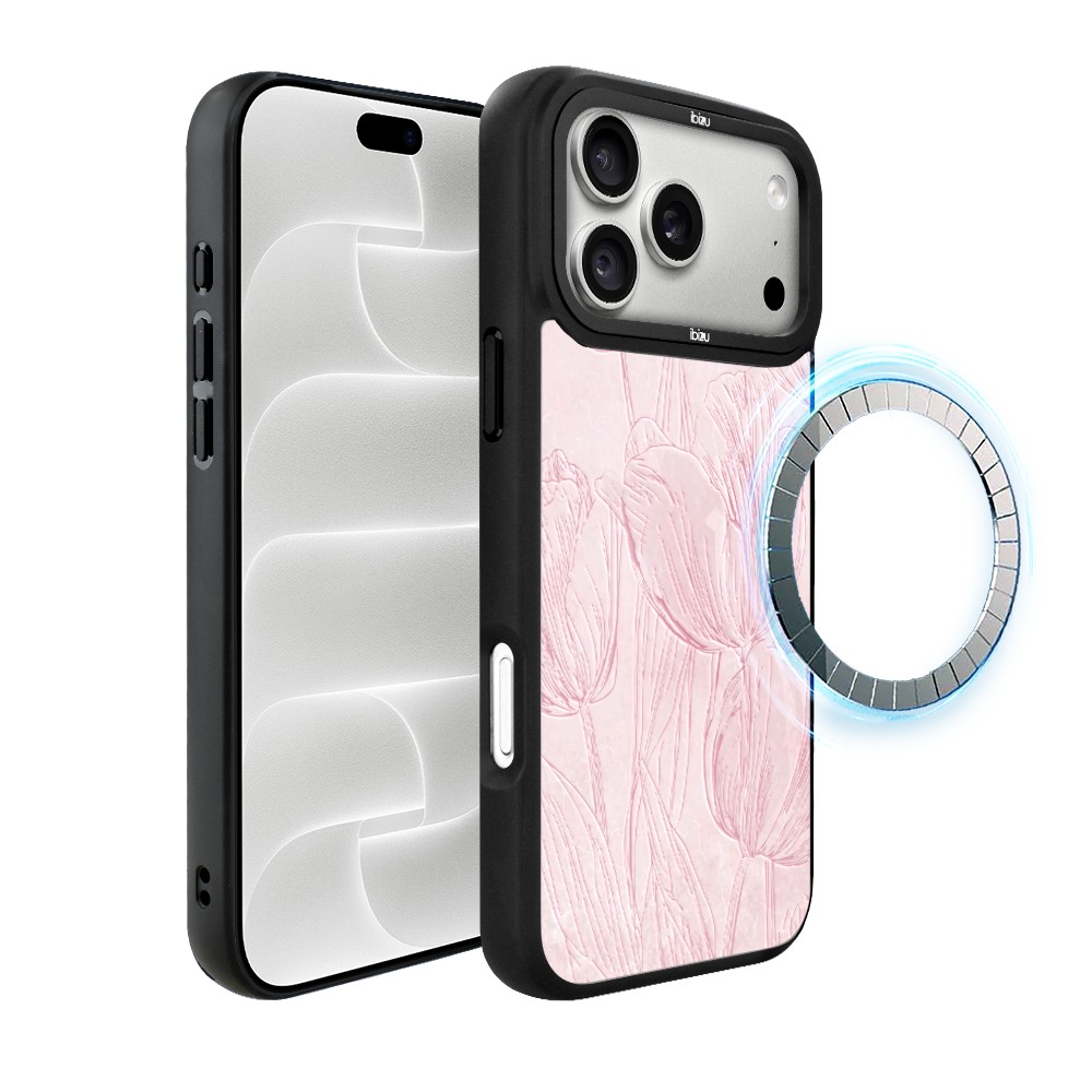 etui do iphone 18 pro ibizu dropguard matt z magsafe, relief garden, tulipanowy fresk