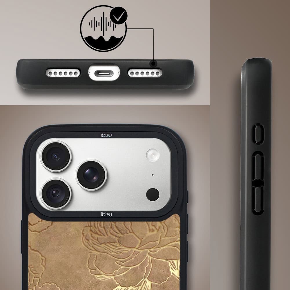 etui do iphone 18 pro ibizu dropguard matt z magsafe, relief garden, złote piwonie